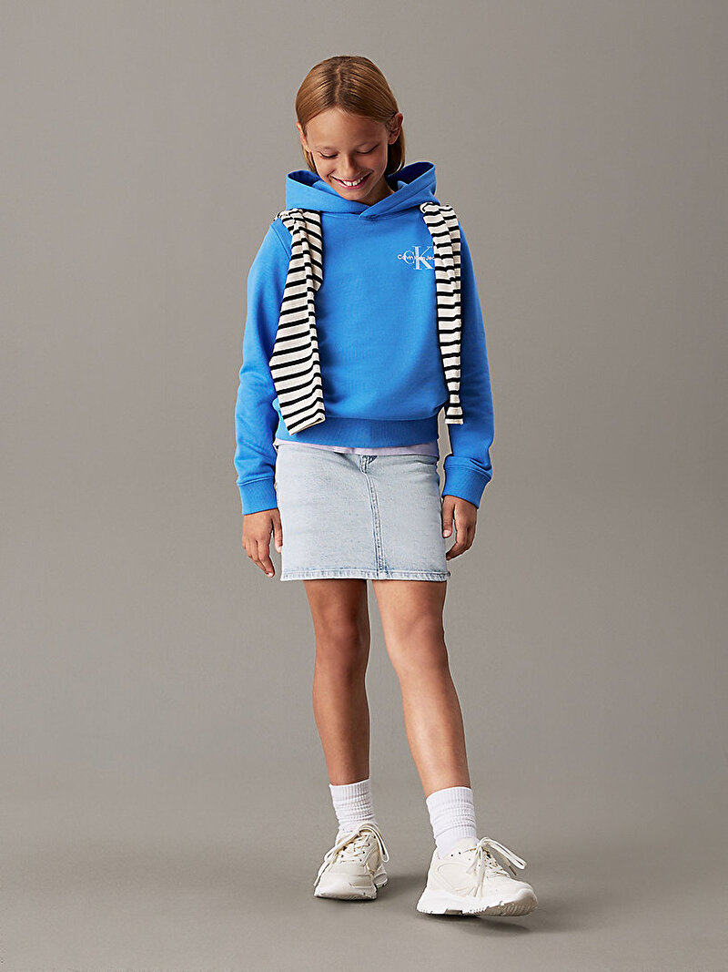 Calvin Klein Mavi Renkli Çocuk Unisex Small Monogram Hoodie