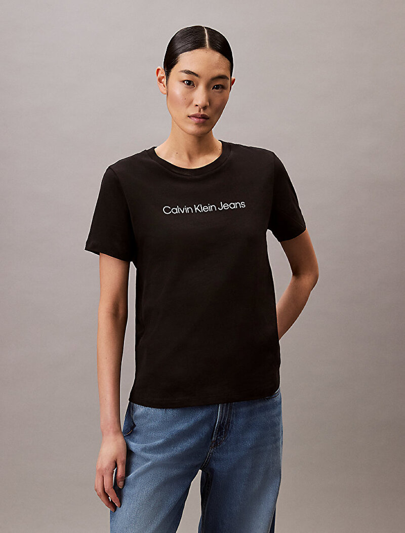 Calvin Klein Siyah Renkli Kadın Institutional Logo Straight T-shirt