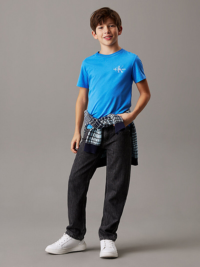 Calvin Klein Mavi Renkli Çocuk Unisex Chest Monologo T-shirt