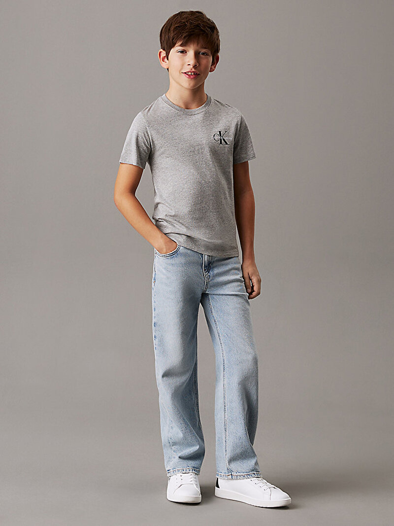 Calvin Klein Gri Renkli Çocuk Unisex Chest Monologo T-shirt