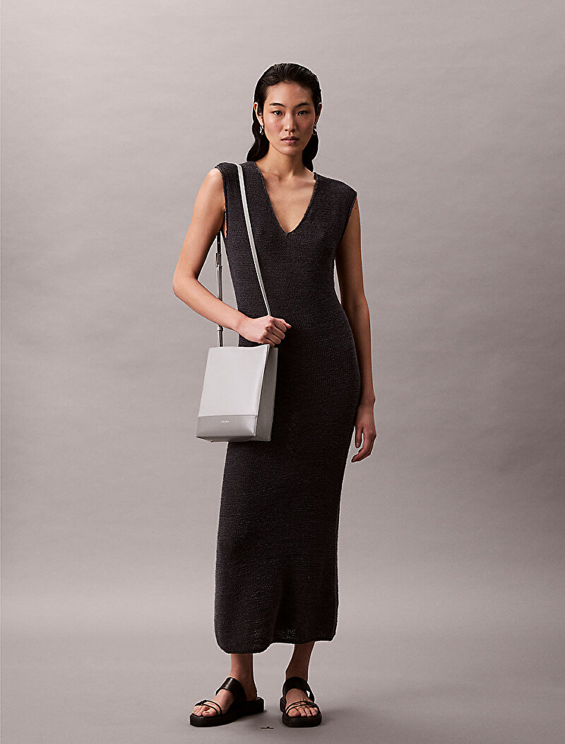 Calvin Klein Gri Renkli Kadın Line Leather Colorblock Çapraz Çanta 