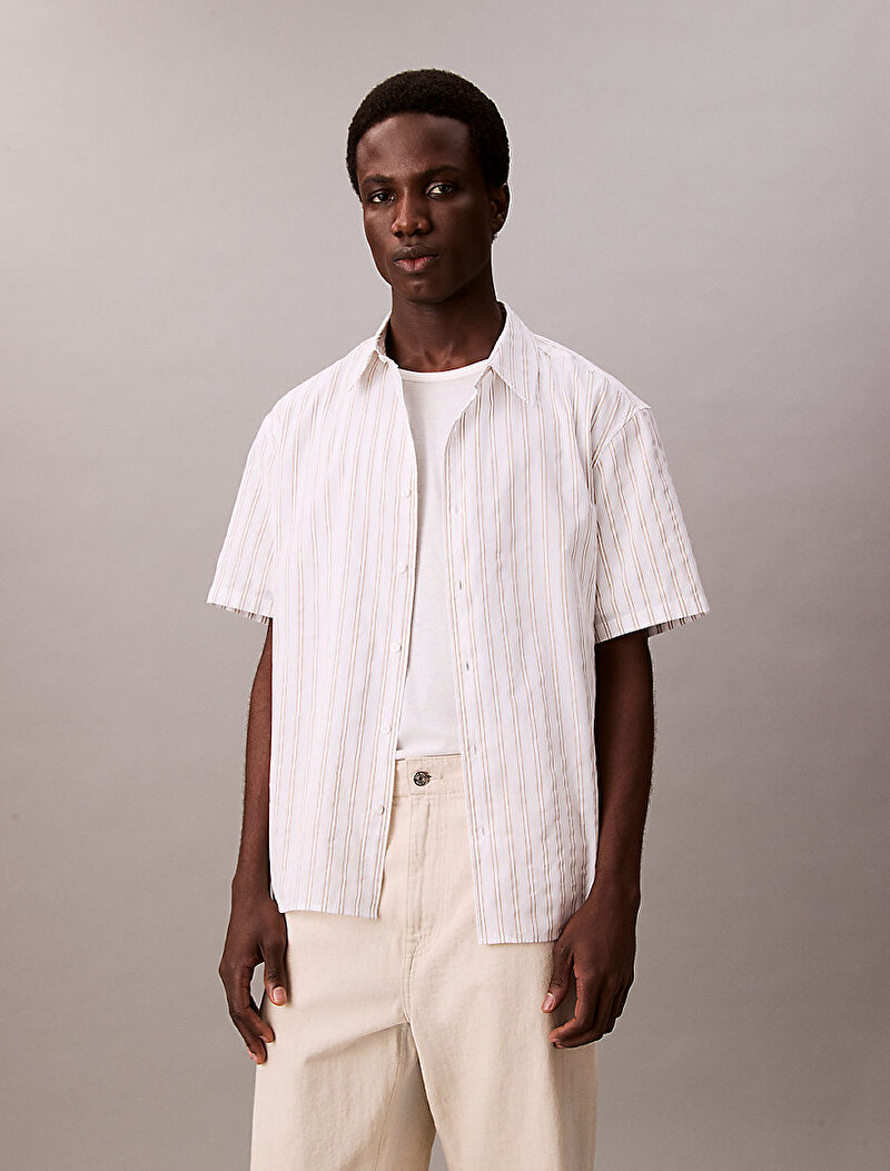 Calvin Klein Beyaz Renkli Erkek Supima Chest T-shirt