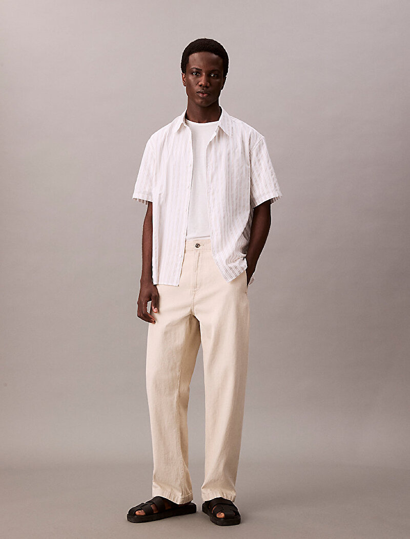 Calvin Klein Beyaz Renkli Erkek Supima Chest T-shirt