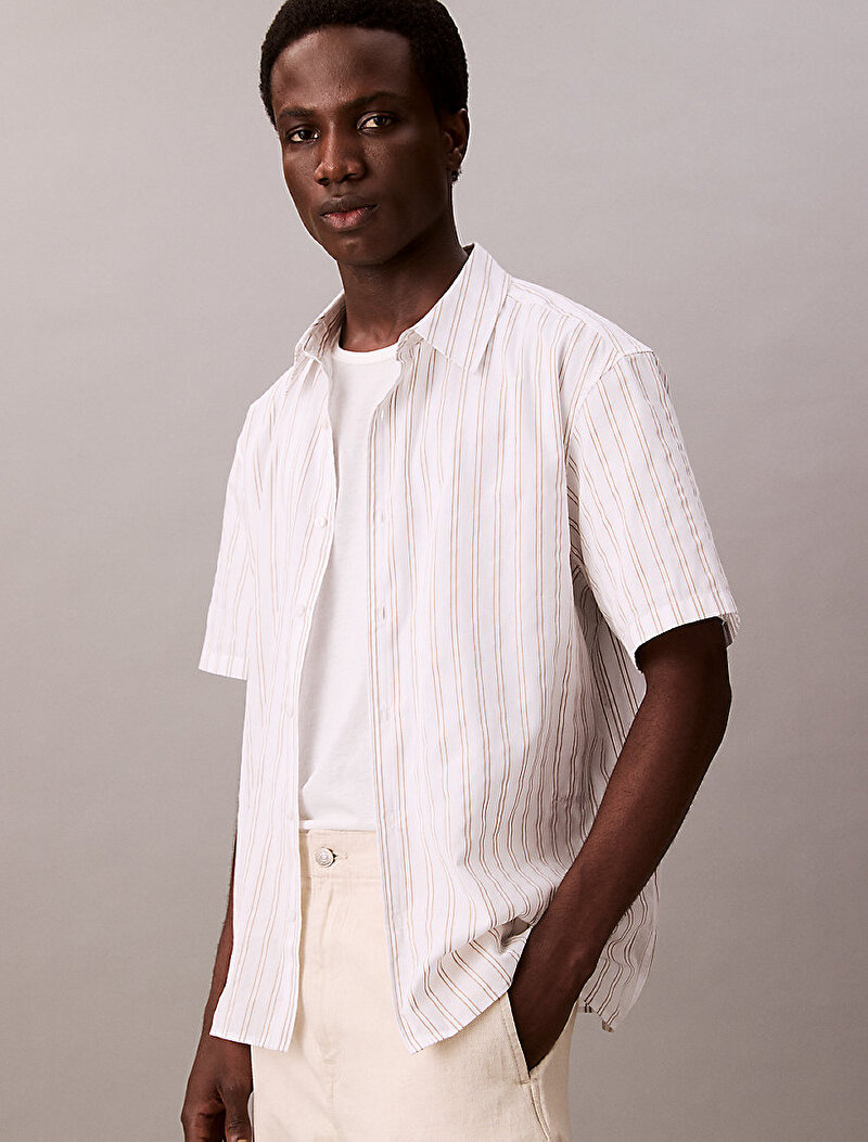 Calvin Klein Beyaz Renkli Erkek Supima Chest T-shirt