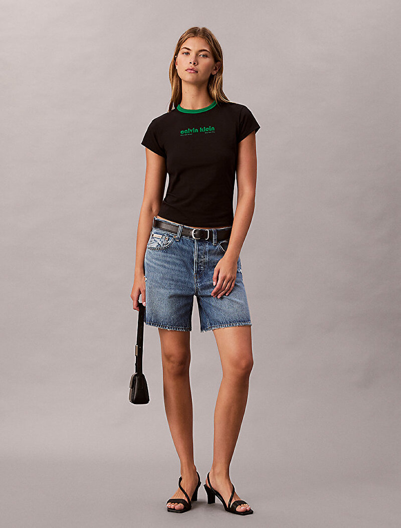 Calvin Klein Siyah Renkli Kadın Retro Logo Graphic T-shirt