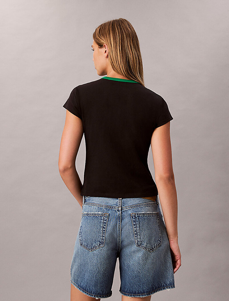Calvin Klein Siyah Renkli Kadın Retro Logo Graphic T-shirt