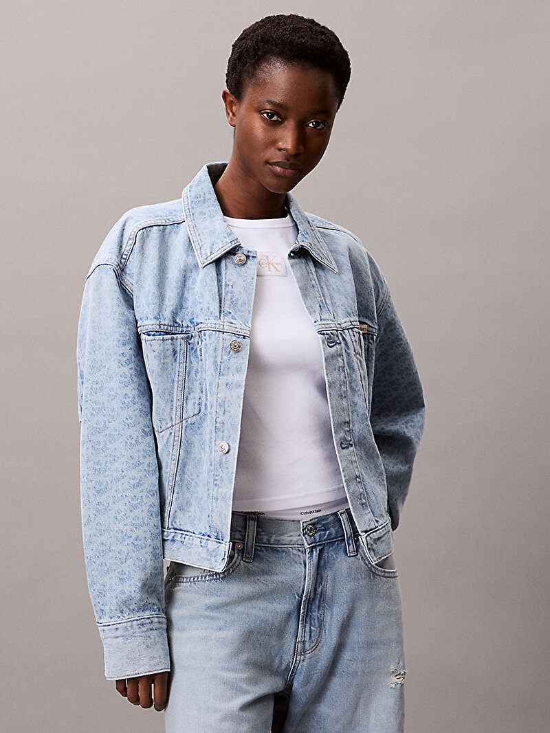Calvin Klein Mavi Renkli Kadın Cinched Trucker Denim Ceket