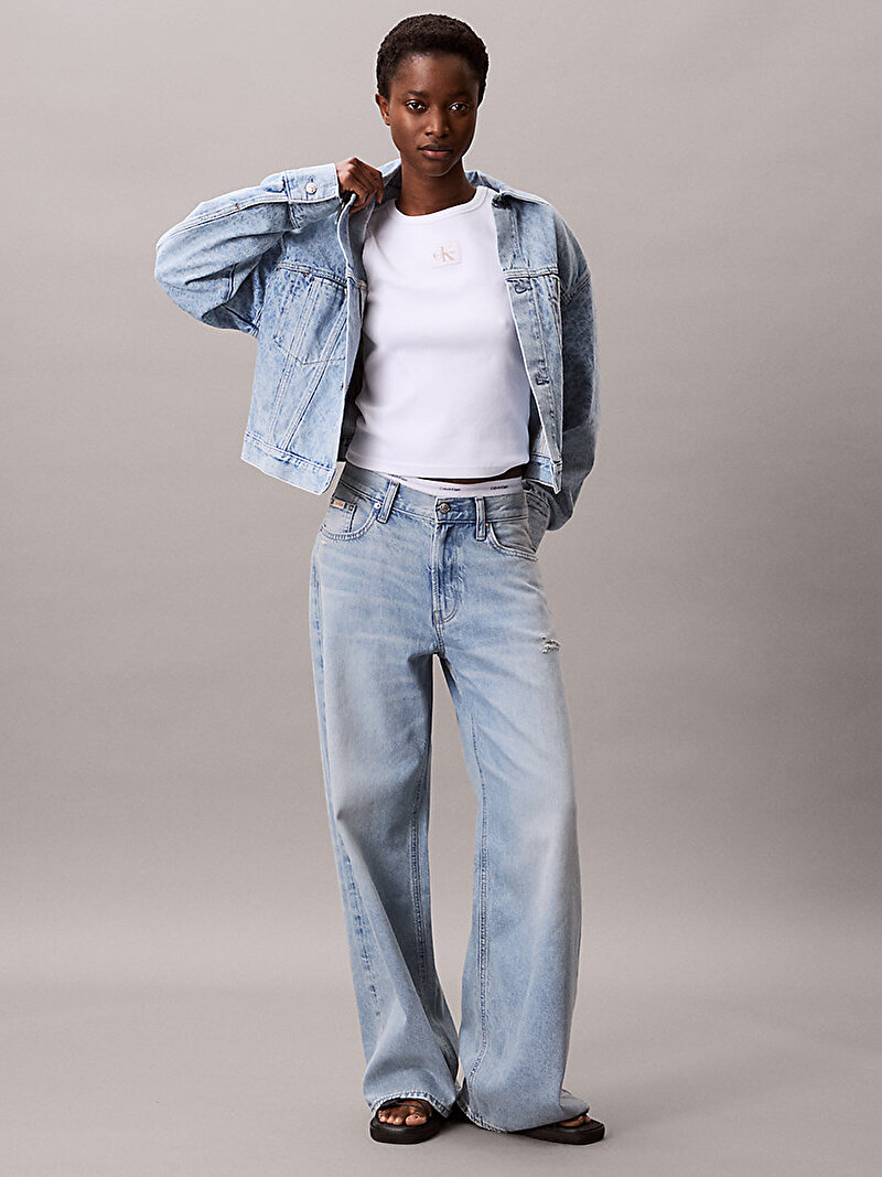 Calvin Klein Mavi Renkli Kadın Cinched Trucker Denim Ceket