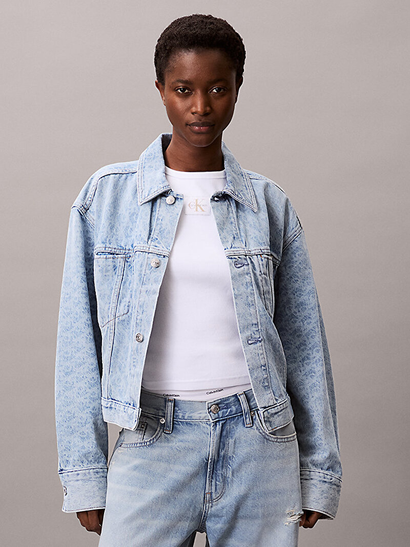 Calvin Klein Mavi Renkli Kadın Cinched Trucker Denim Ceket