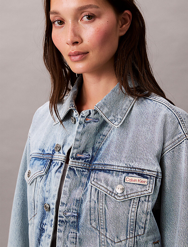 Calvin Klein Mavi Renkli Kadın 90s Trucker Lafayette Denim Ceket