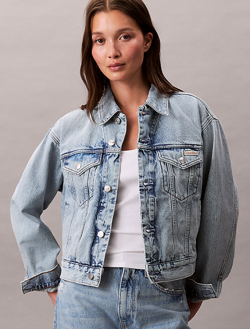 Calvin Klein Mavi Renkli Kadın 90s Trucker Lafayette Denim Ceket