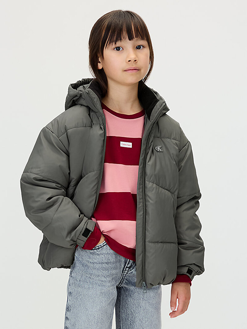 Calvin Klein Gri Renkli Kız Çocuk CK Short Puffer Mont