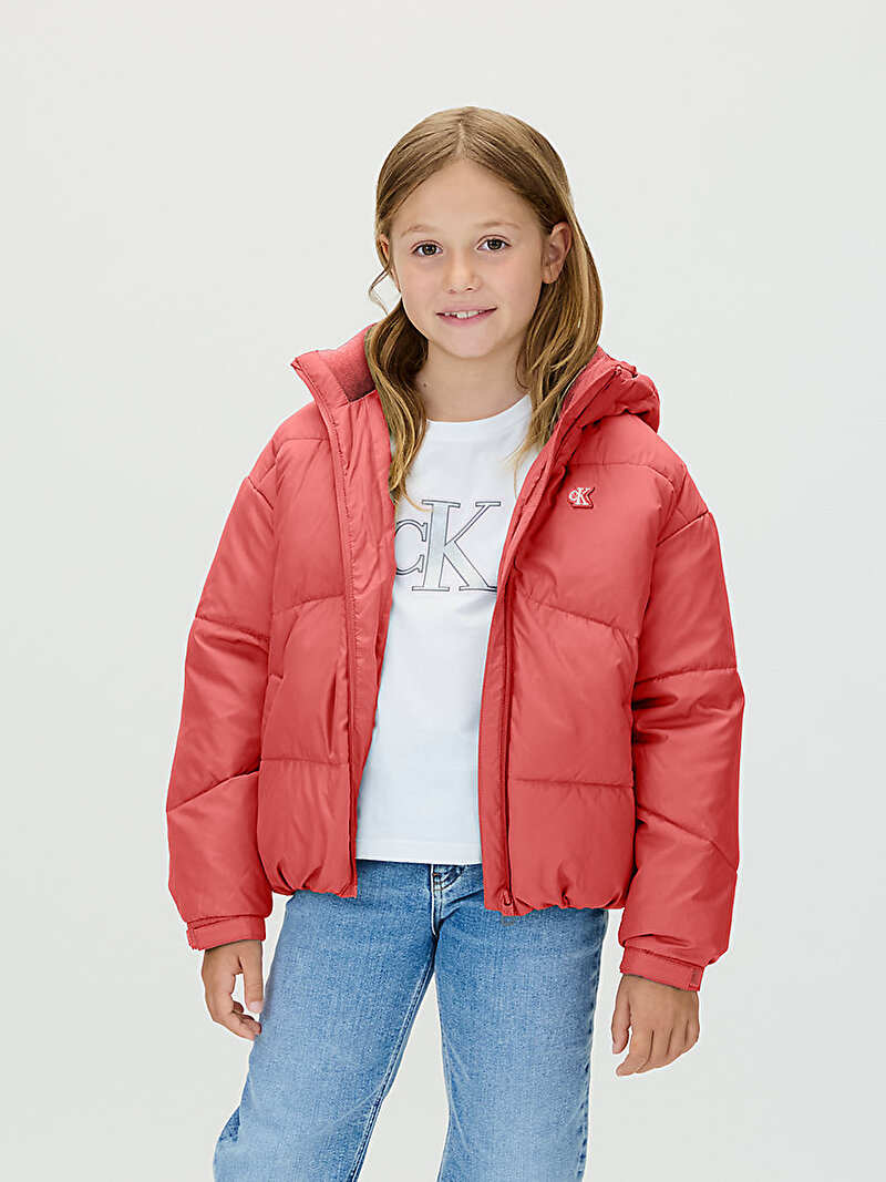 Calvin Klein Pembe Renkli Kız Çocuk CK Short Puffer Mont
