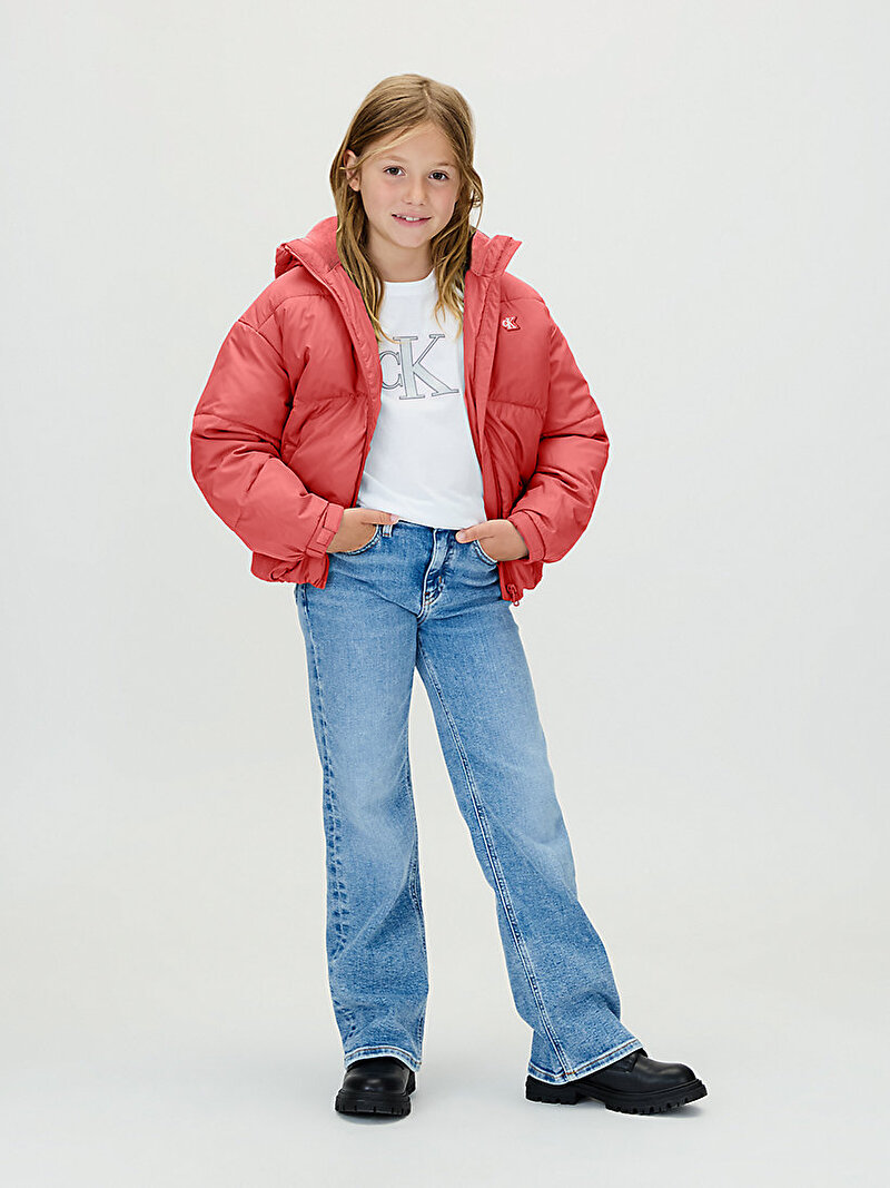 Calvin Klein Pembe Renkli Kız Çocuk CK Short Puffer Mont