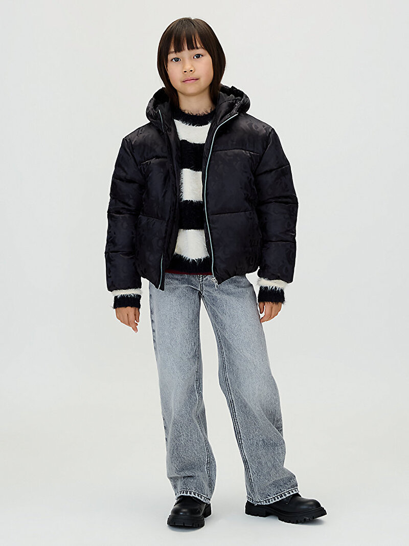 Calvin Klein Siyah Renkli Kız Çocuk CK Logo Puffer Mont