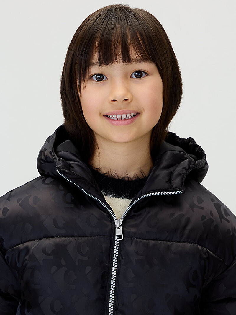 Calvin Klein Siyah Renkli Kız Çocuk CK Logo Puffer Mont