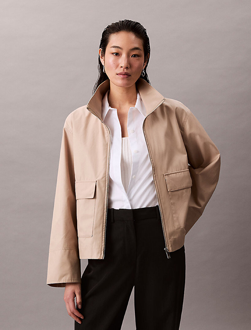 Calvin Klein Bej Renkli Kadın Cotton Kısa Ceket