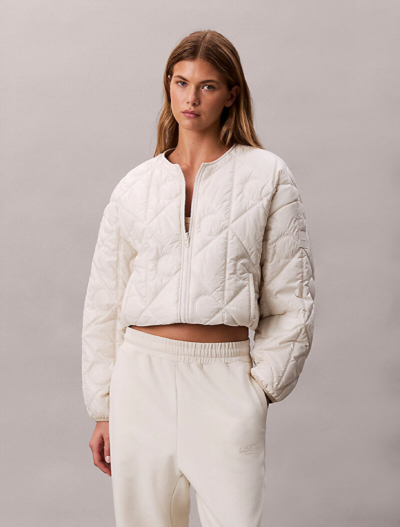 Calvin Klein Beyaz Renkli Kadın Logo Quilted Ceket