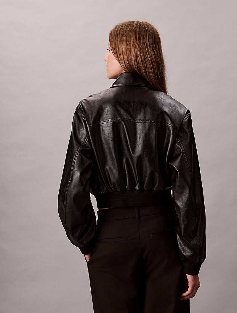 Calvin Klein Siyah Renkli Kadın A-Cropped Crinkle Ceket