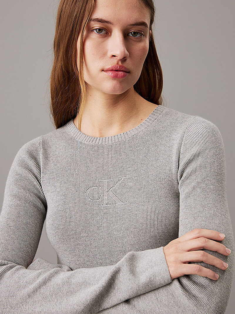 Calvin Klein Gri Renkli Kadın CK Intarsia Sweater Elbise