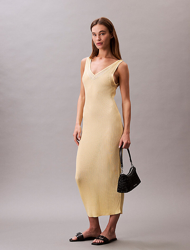 Calvin Klein Sarı Renkli Kadın Bright Rayon Rib Elbise