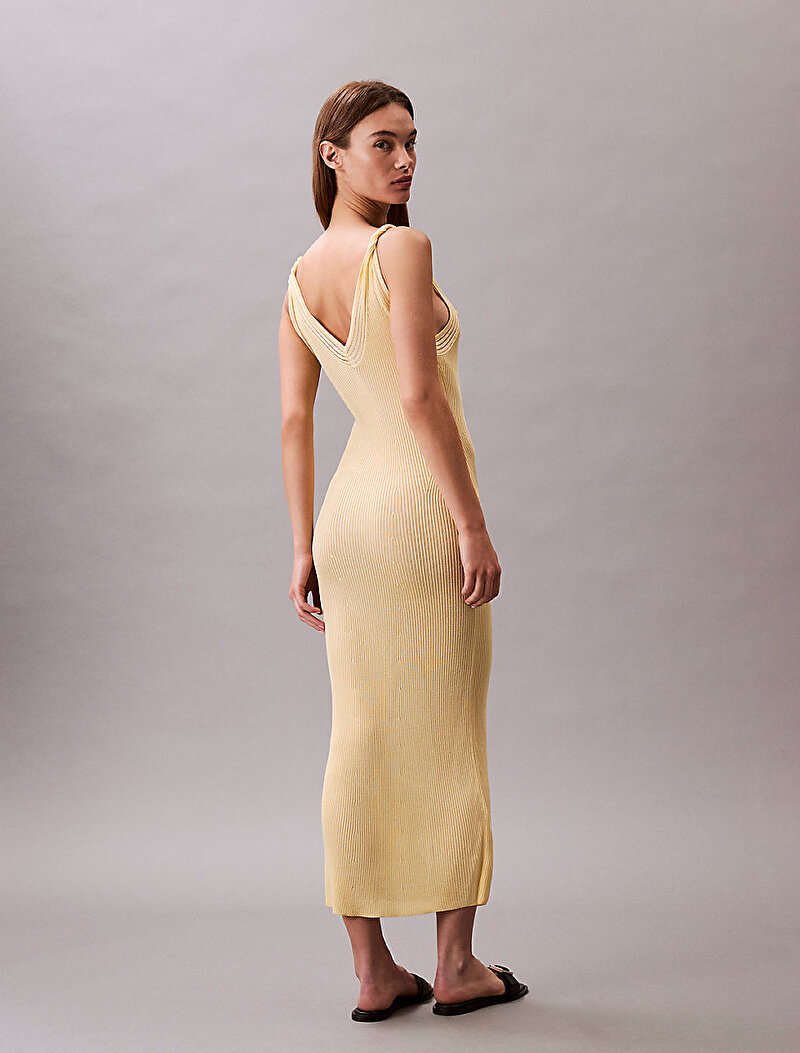 Calvin Klein Sarı Renkli Kadın Bright Rayon Rib Elbise