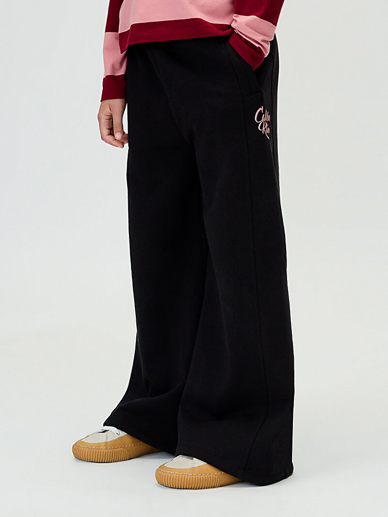 Calvin Klein Siyah Renkli Kız Çocuk Wide Leg Pintuck Eşofman Altı