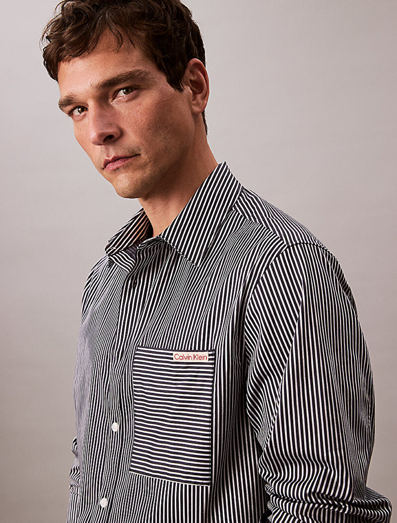 Calvin Klein Lacivert Renkli Erkek Cotton Satin Gömlek