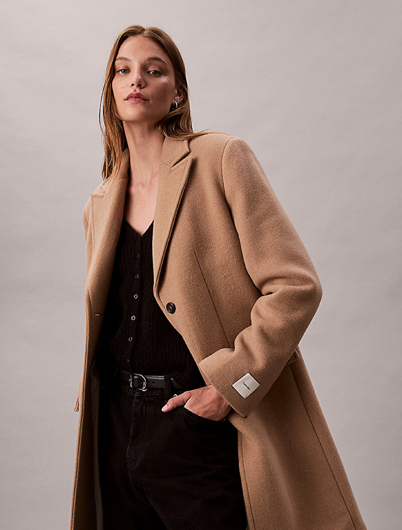 Calvin Klein Bej Renkli Kadın Tailored Single Kaban