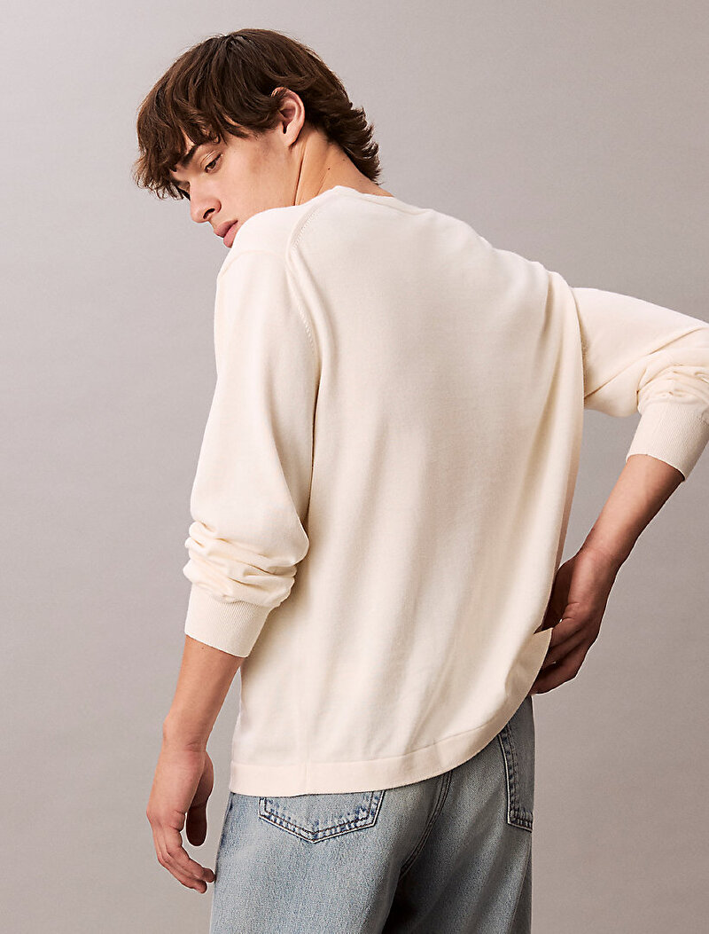 Calvin Klein Beyaz Renkli Erkek Coloblock Graphic Kazak