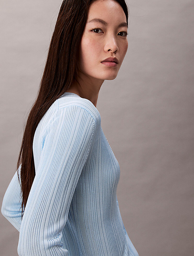 Calvin Klein Mavi Renkli Kadın Shiny Viscose Rib Kazak