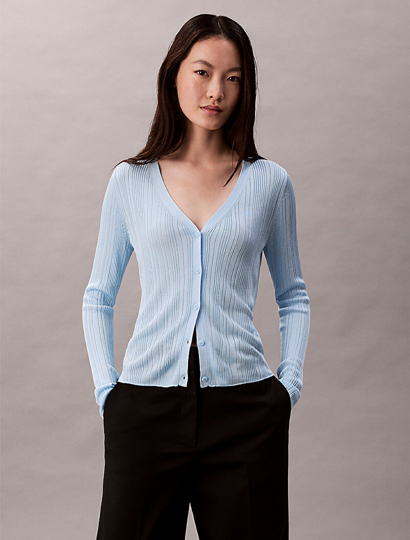 Calvin Klein Mavi Renkli Kadın Shiny Viscose Rib Kazak