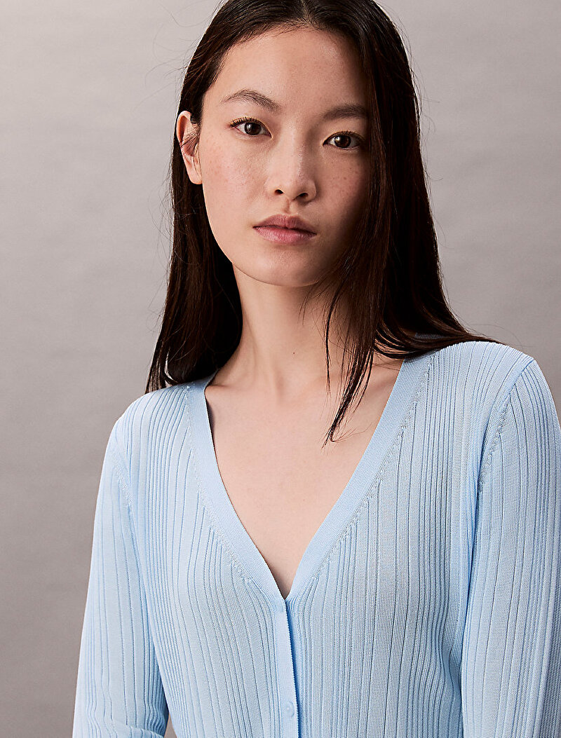 Calvin Klein Mavi Renkli Kadın Shiny Viscose Rib Kazak