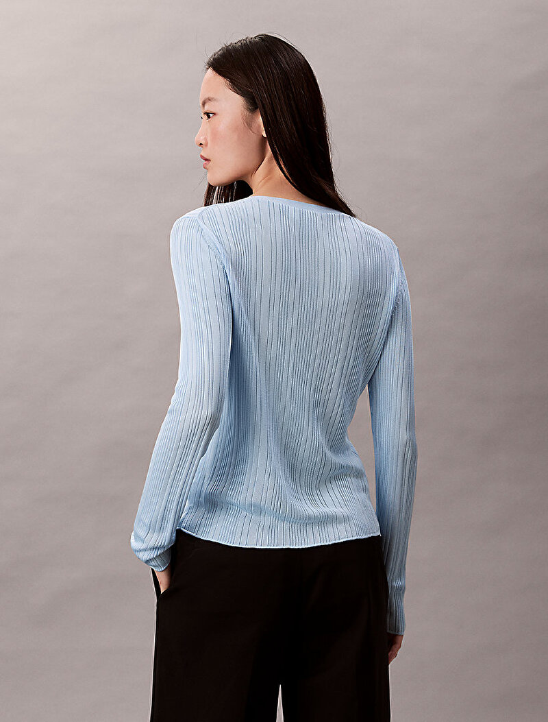 Calvin Klein Mavi Renkli Kadın Shiny Viscose Rib Kazak