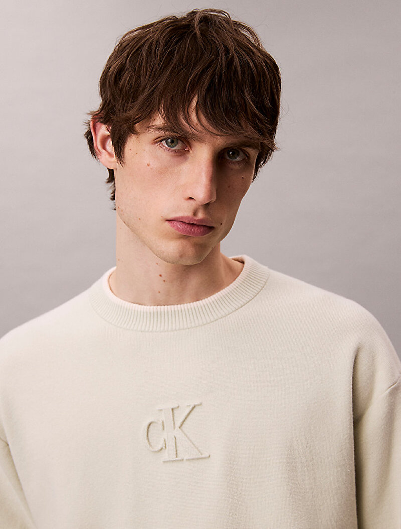 Calvin Klein Yeşil Renkli Erkek Embossed Logo Kazak