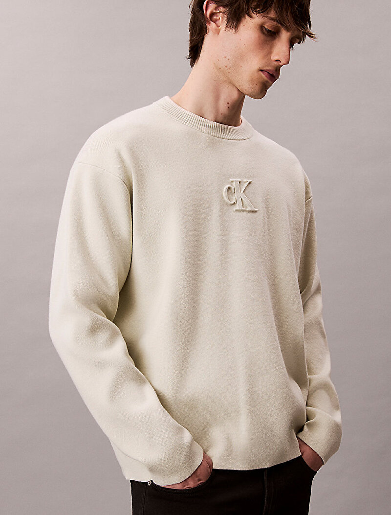 Calvin Klein Yeşil Renkli Erkek Embossed Logo Kazak