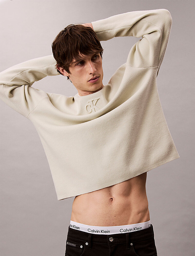 Calvin Klein Yeşil Renkli Erkek Embossed Logo Kazak