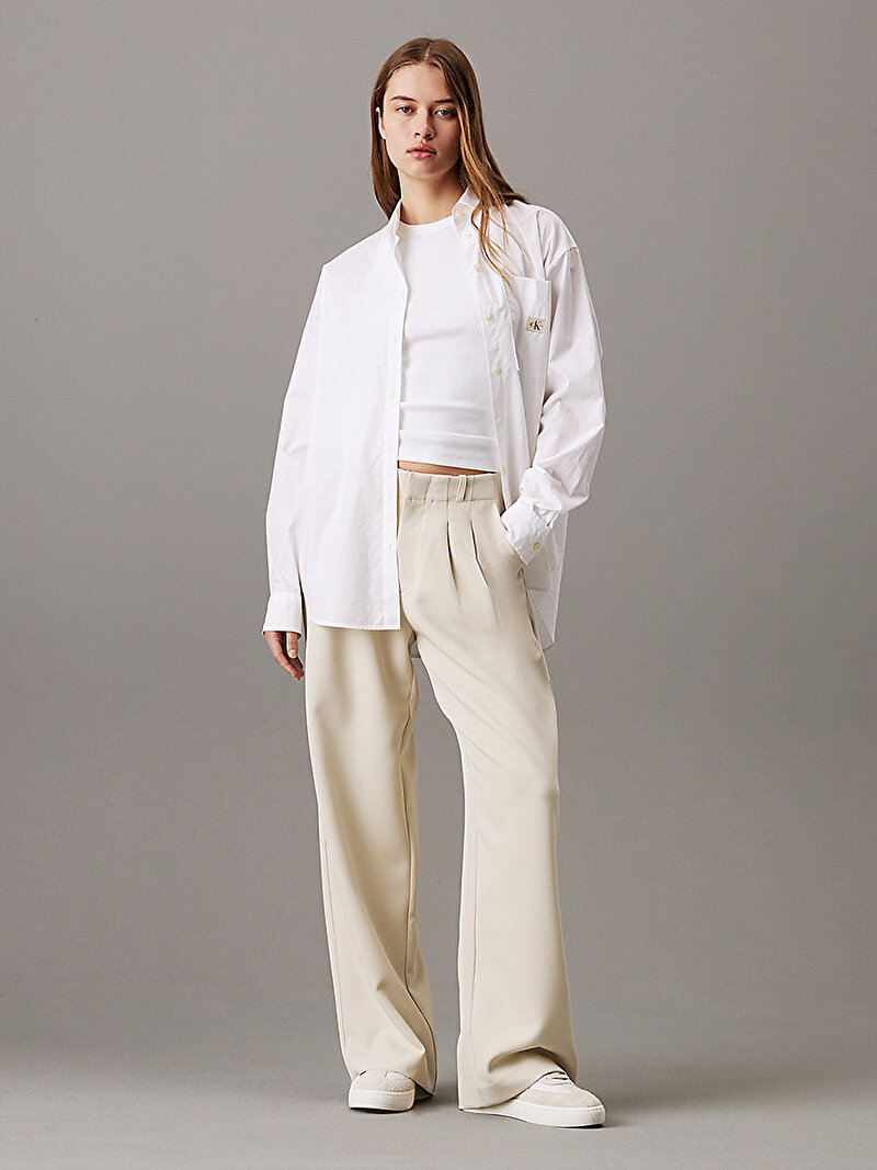 Calvin Klein Bej Renkli Kadın Stretch Crepe Straight Pantolon
