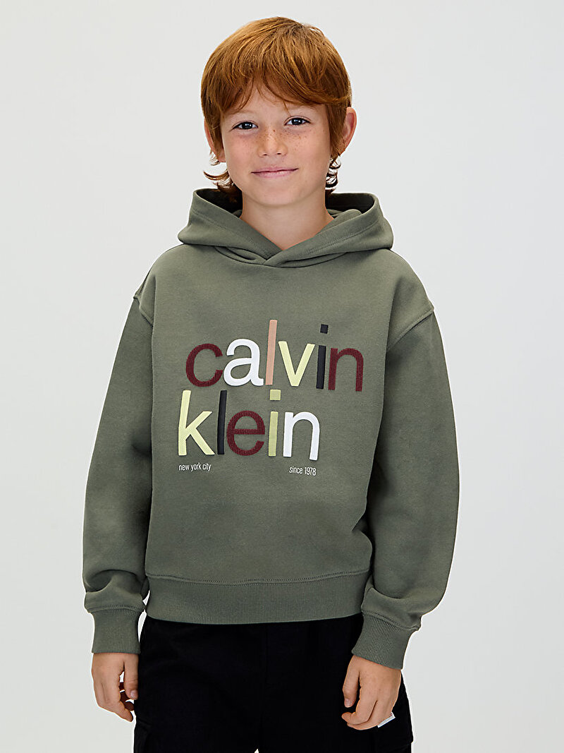 Calvin Klein Yeşil Renkli Erkek Çocuk Color Logo Graphic Sweatshirt