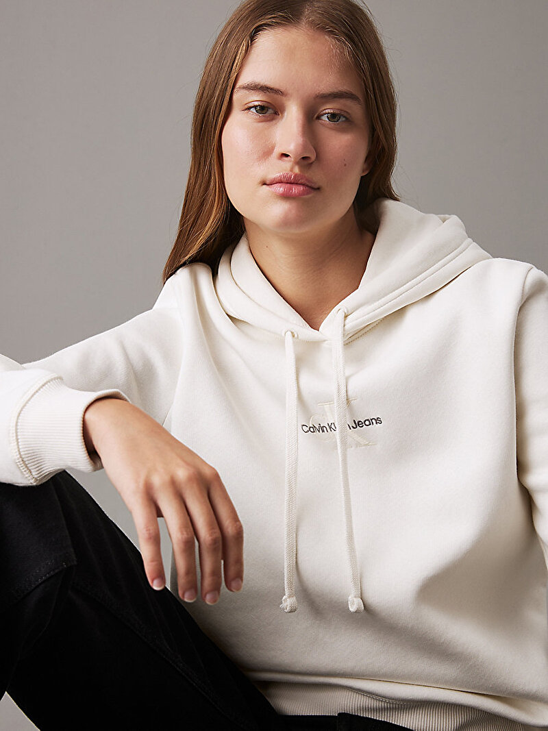 Calvin Klein Bej Renkli Kadın Monologo Regular Hoodie