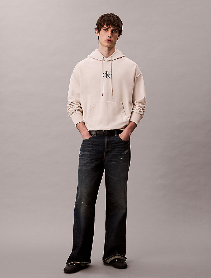 Calvin Klein Beyaz Renkli Erkek Premium Terry Micro Sweatshirt