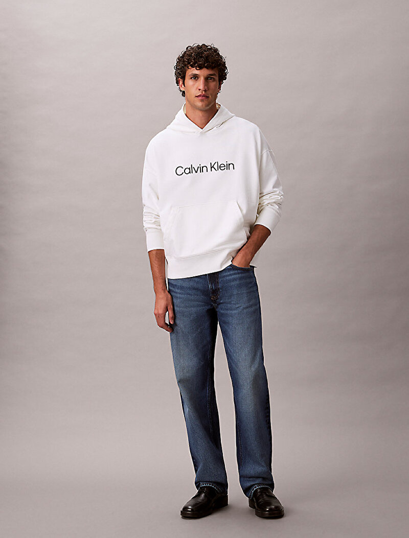 Calvin Klein Beyaz Renkli Erkek Standard Logo Sweatshirt