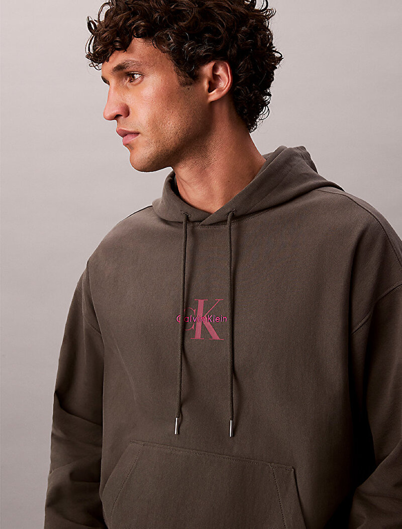 Calvin Klein Kahverengi Renkli Erkek Premium Terry Micro Sweatshirt