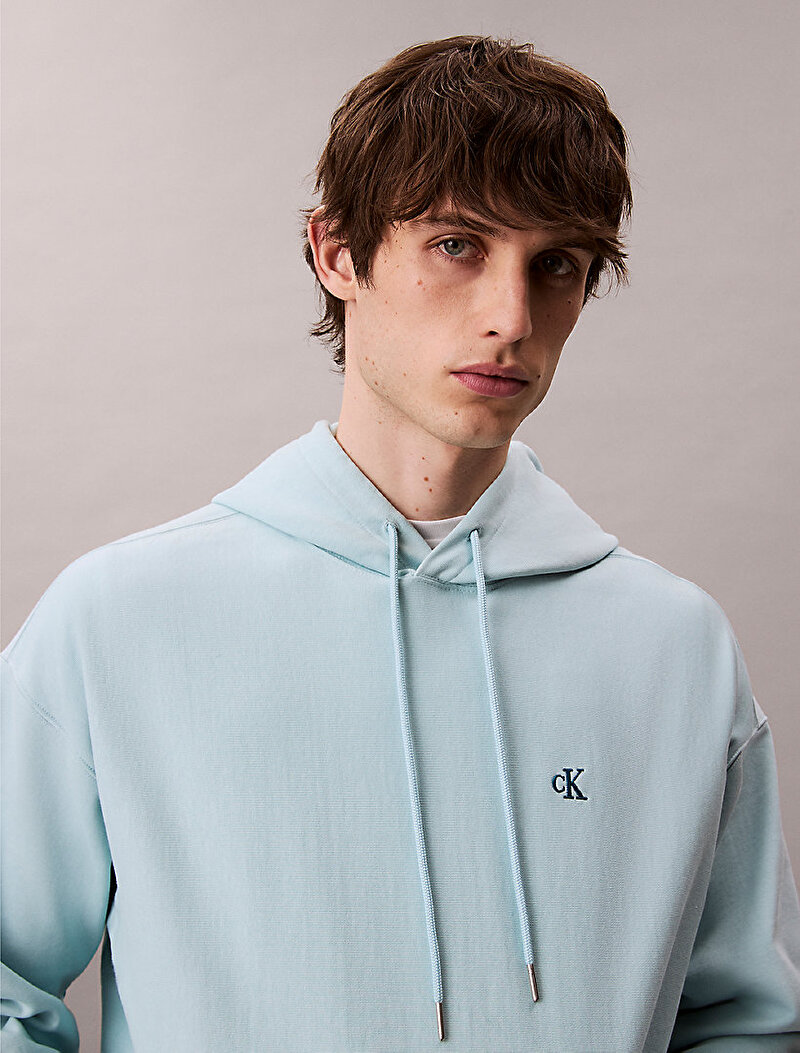 Calvin Klein Mavi Renkli Erkek Premium Terry Monogram Sweatshirt
