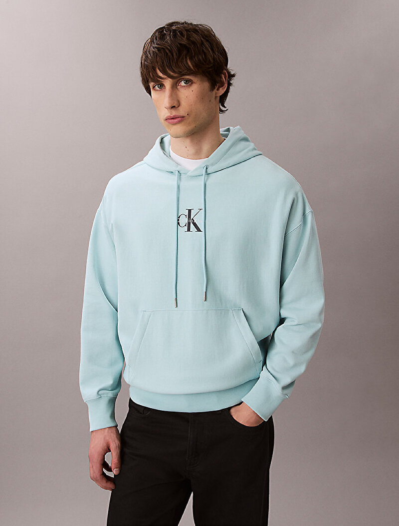Calvin Klein Mavi Renkli Erkek Premium Terry Micro Sweatshirt