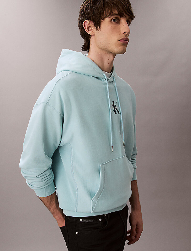 Calvin Klein Mavi Renkli Erkek Premium Terry Micro Sweatshirt