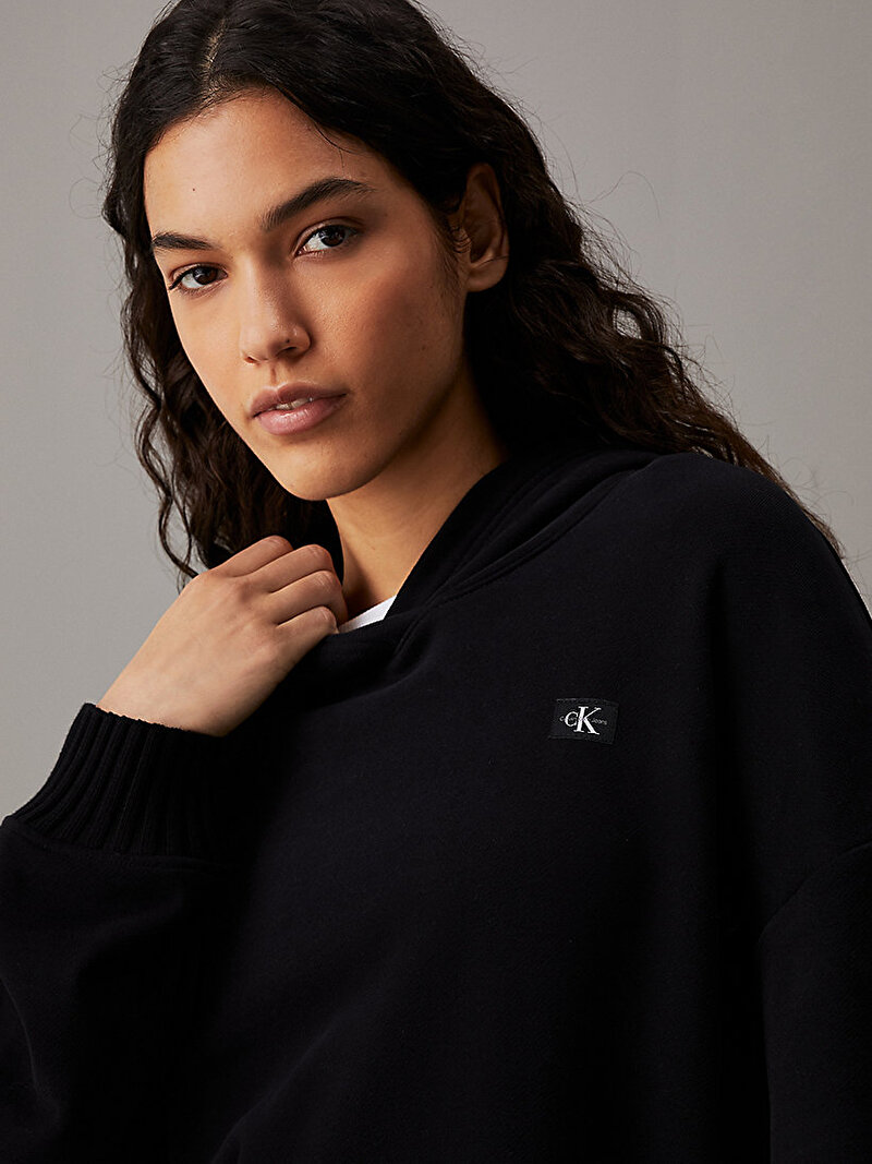 Calvin Klein Siyah Renkli Kadın Woven Label Peached Sweatshirt
