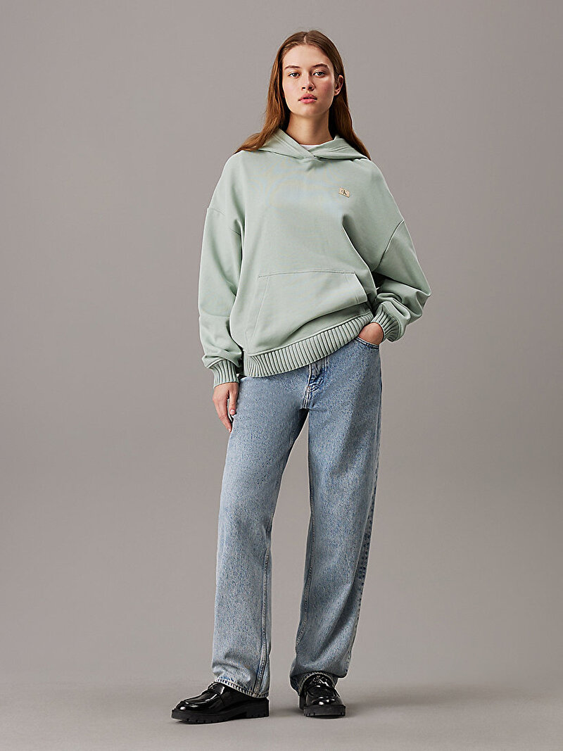 Calvin Klein Yeşil Renkli Kadın Woven Label Peached Sweatshirt