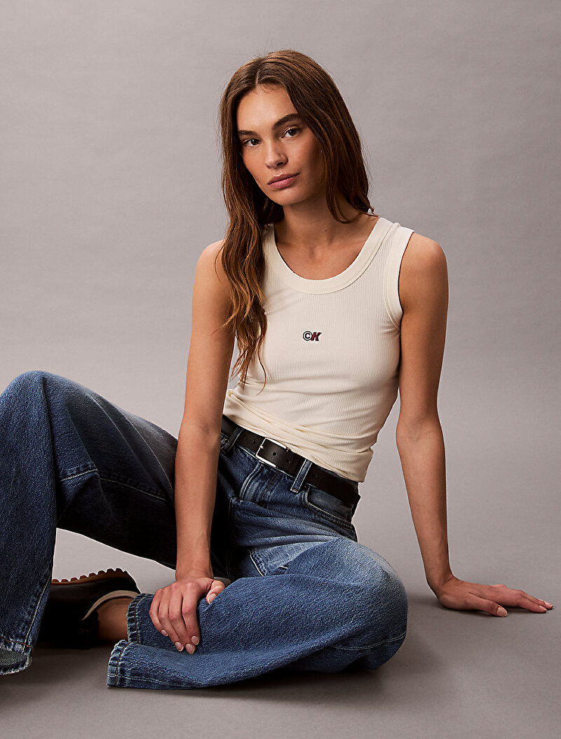 Calvin Klein Bej Renkli Kadın Modal Rib Tank Top