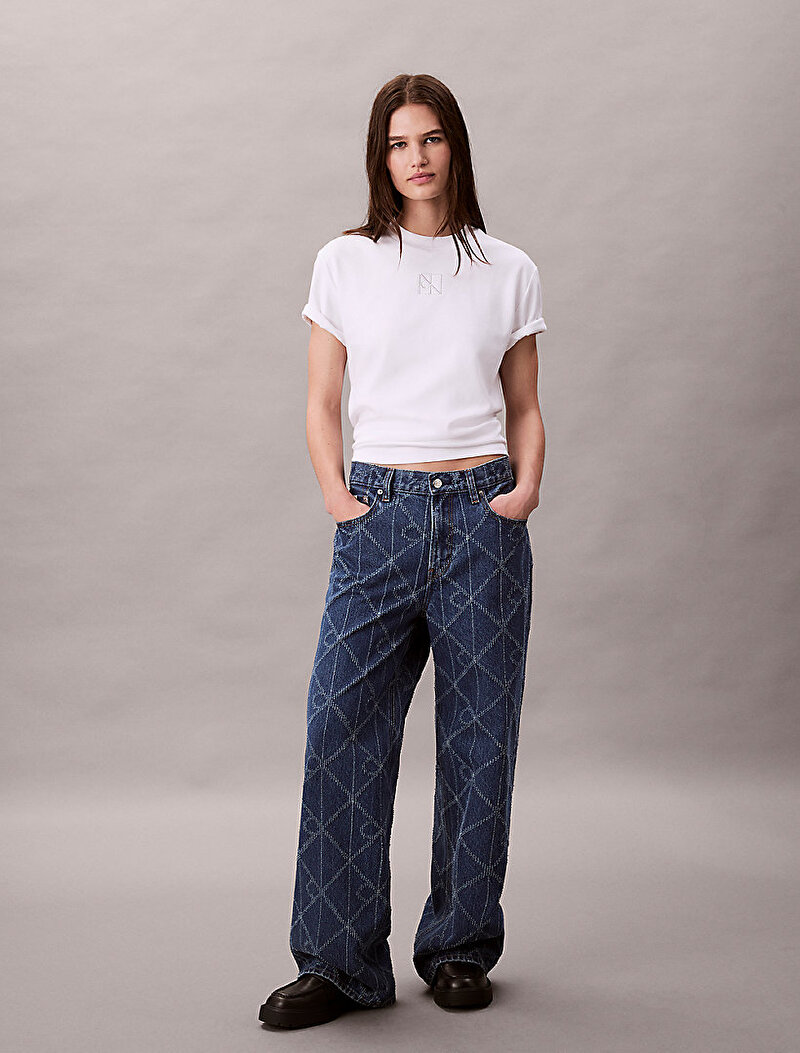 Calvin Klein Beyaz Renkli Kadın Lux Interlock T-shirt